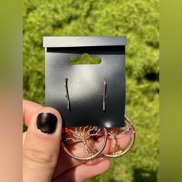 Tree of Life Rose Gold Earrings Dangles | Crystal Gemstone - Picture 3 of 5
